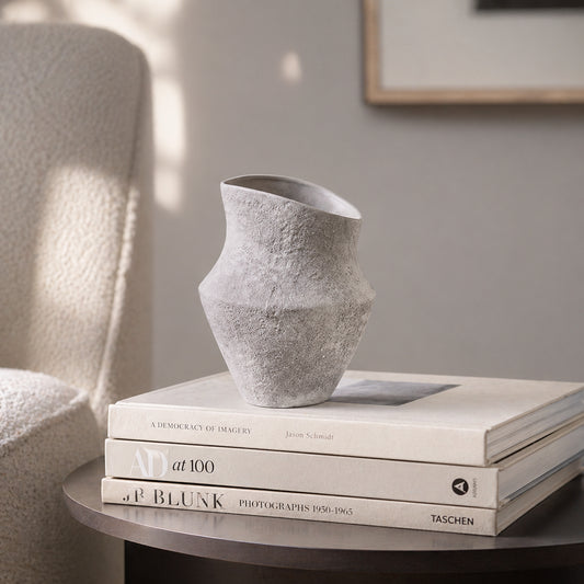 Modern Textured Ceramic Vase for Shelf, Console Table & Japandi Apartment Decor