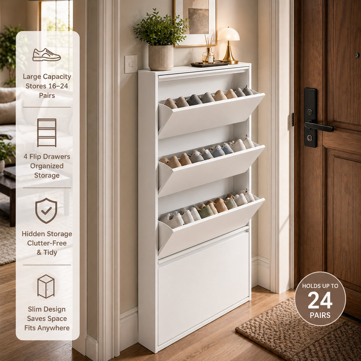 Ultra Slim Flip-Drawer Shoe Cabinet for Small Entryway & Apartment Shoe Storage