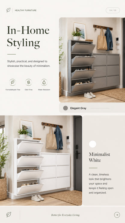 Ultra Slim Flip-Drawer Shoe Cabinet for Small Entryway & Apartment Shoe Storage