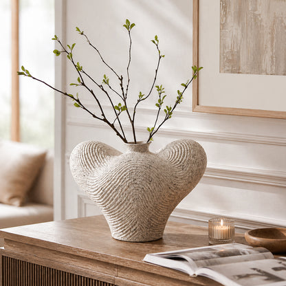 Wabi-Sabi Ribbed Ceramic Vase for Shelf, Console Table & Organic Modern Decor
