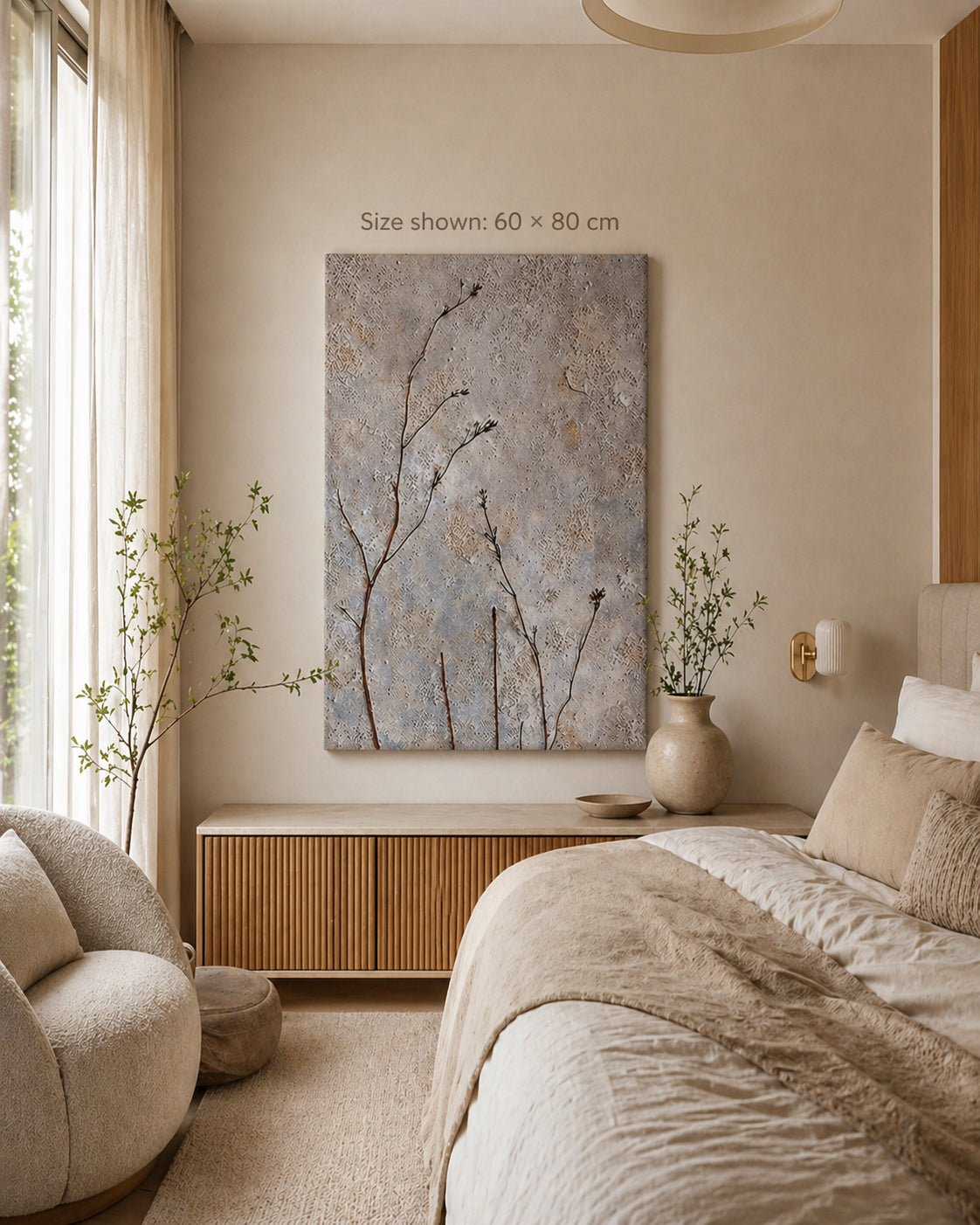 Neutral Beige Botanical Canvas Wall Art for Living Room, Bedroom & Entryway