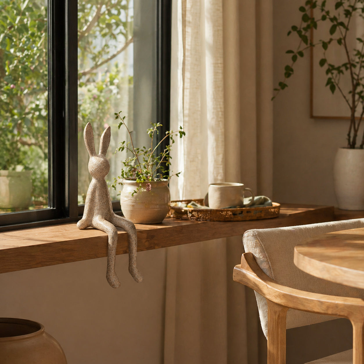 Sitting Bunny Tabletop Figurine for Bookshelf, Coffee Table & Easter Spring Decor