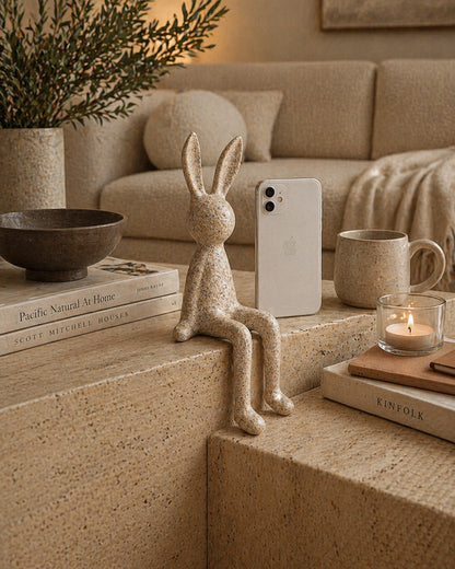 Sitting Bunny Tabletop Figurine for Bookshelf, Coffee Table & Easter Spring Decor