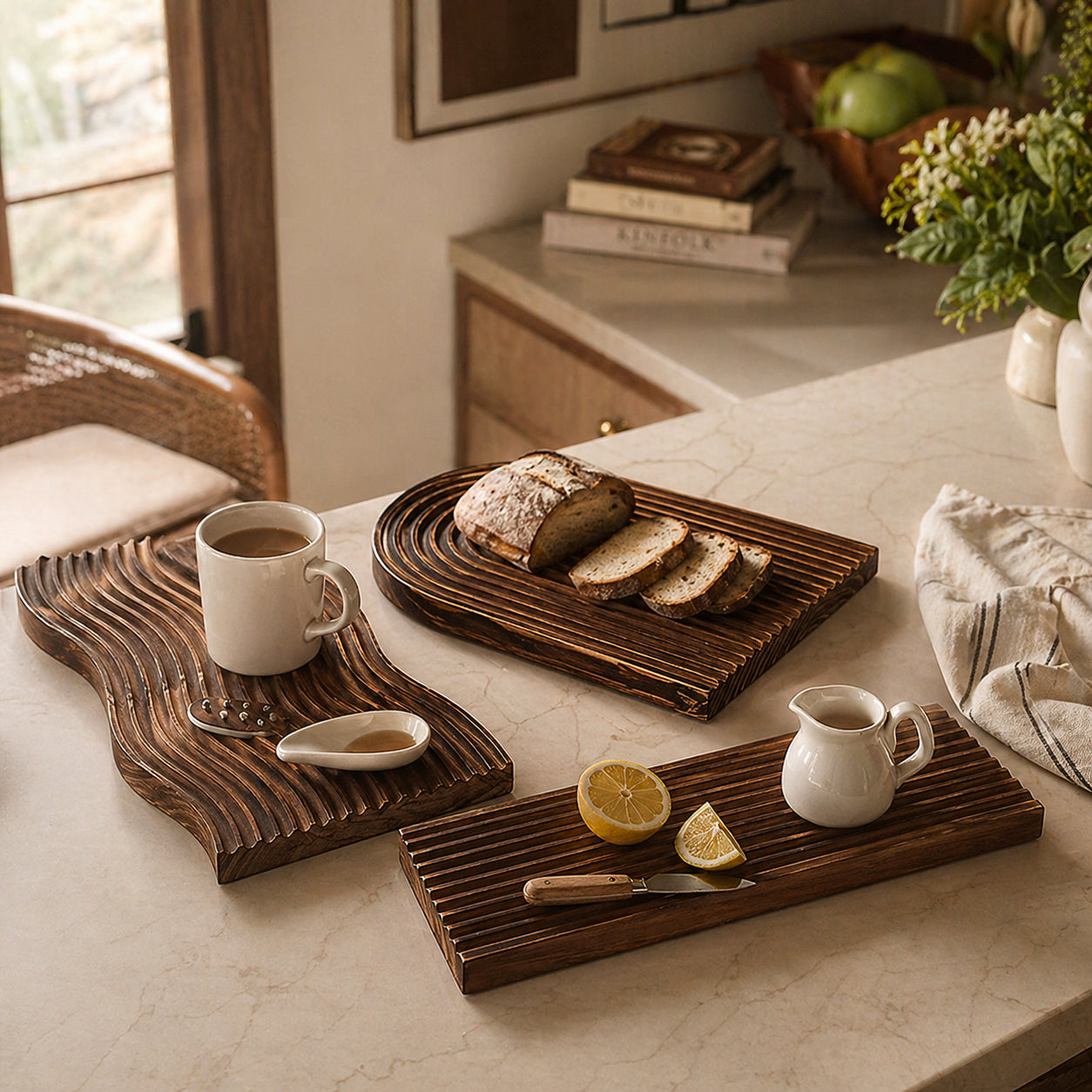 Wooden Serving Board & Charcuterie Tray for Kitchen Counter Decor and Hosting