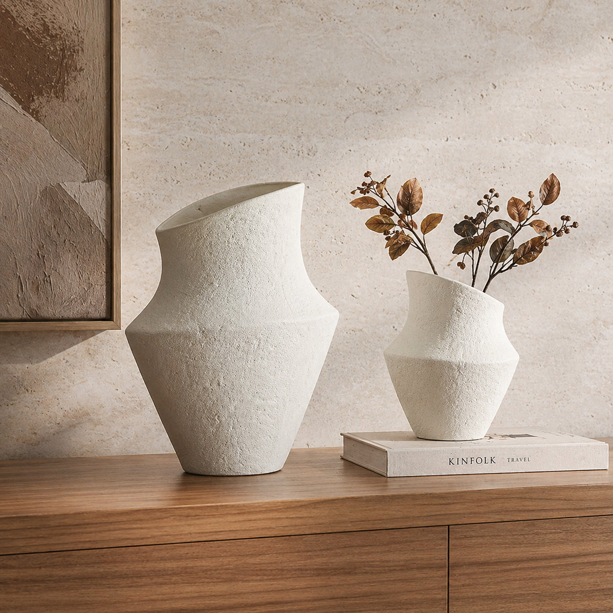 Modern Textured Ceramic Vase for Shelf, Console Table & Japandi Apartment Decor