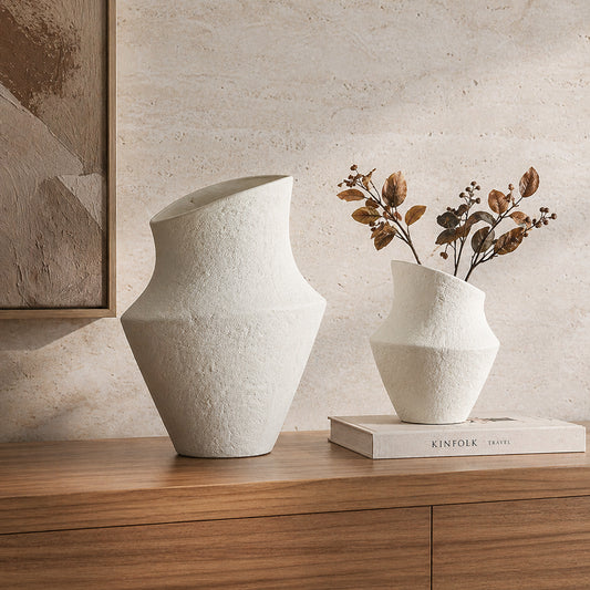 Modern Textured Ceramic Vase for Shelf, Console Table & Japandi Apartment Decor