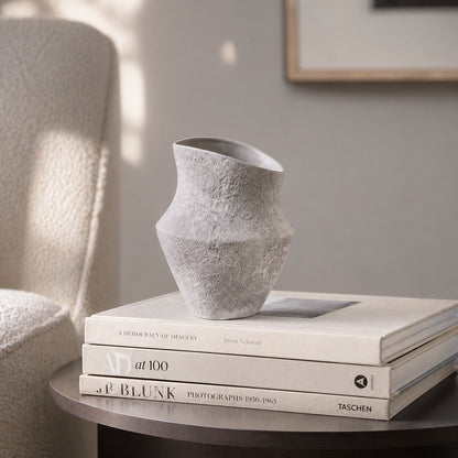 Modern Textured Ceramic Vase for Shelf, Console Table & Japandi Apartment Decor
