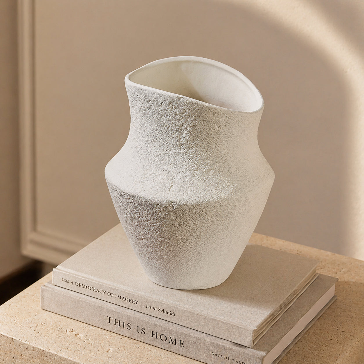 Modern Textured Ceramic Vase for Shelf, Console Table & Japandi Apartment Decor
