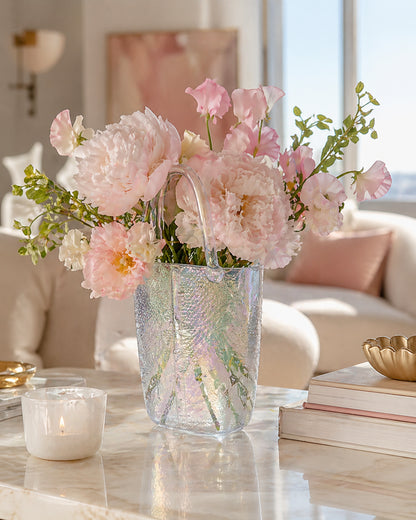Clear Glass Handbag Purse Vase for Flowers, Vanity Decor & Table Centerpiece