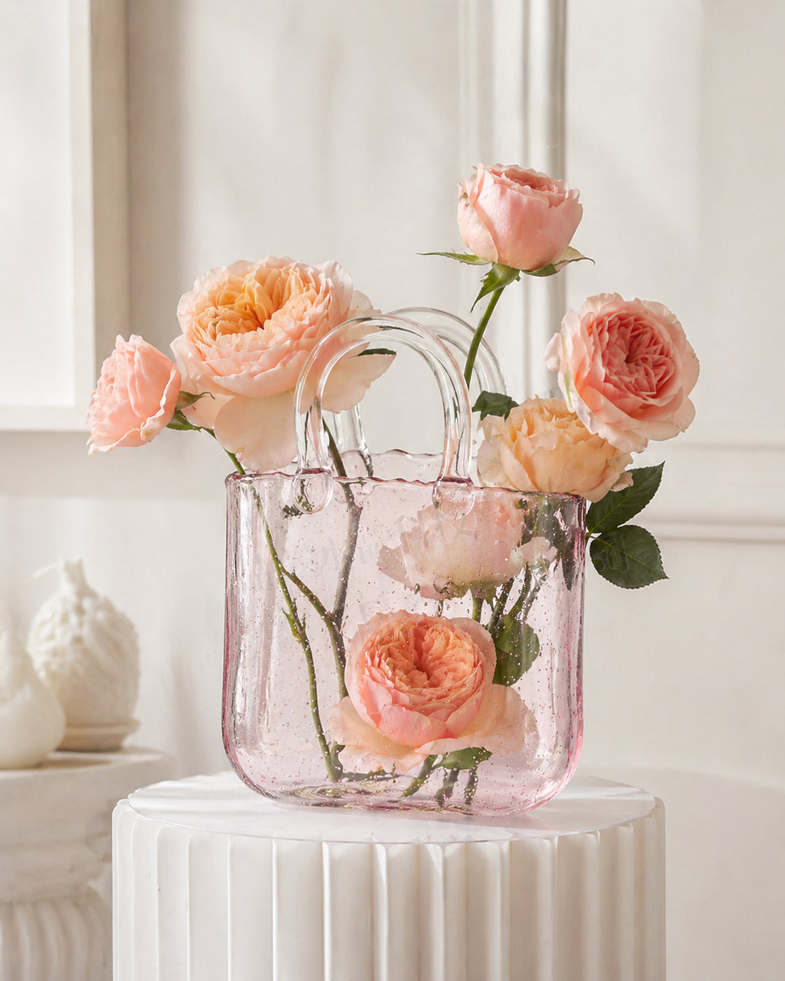 Clear Glass Handbag Purse Vase for Flowers, Vanity Decor & Table Centerpiece