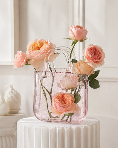 Clear Glass Handbag Purse Vase for Flowers, Vanity Decor & Table Centerpiece