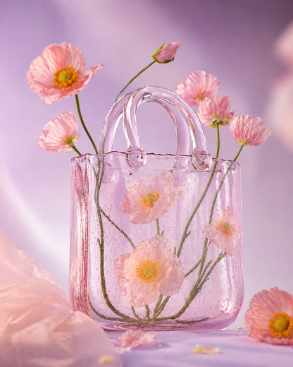 Clear Glass Handbag Purse Vase for Flowers, Vanity Decor & Table Centerpiece