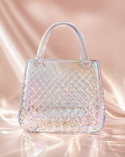 Clear Glass Handbag Purse Vase for Flowers, Vanity Decor & Table Centerpiece