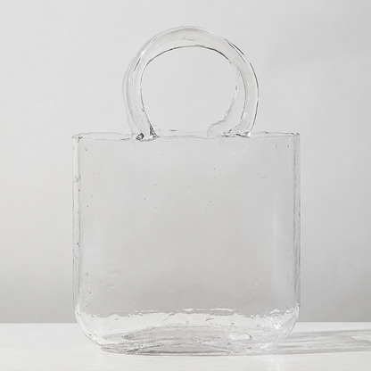 Clear Glass Handbag Purse Vase for Flowers, Vanity Decor & Table Centerpiece