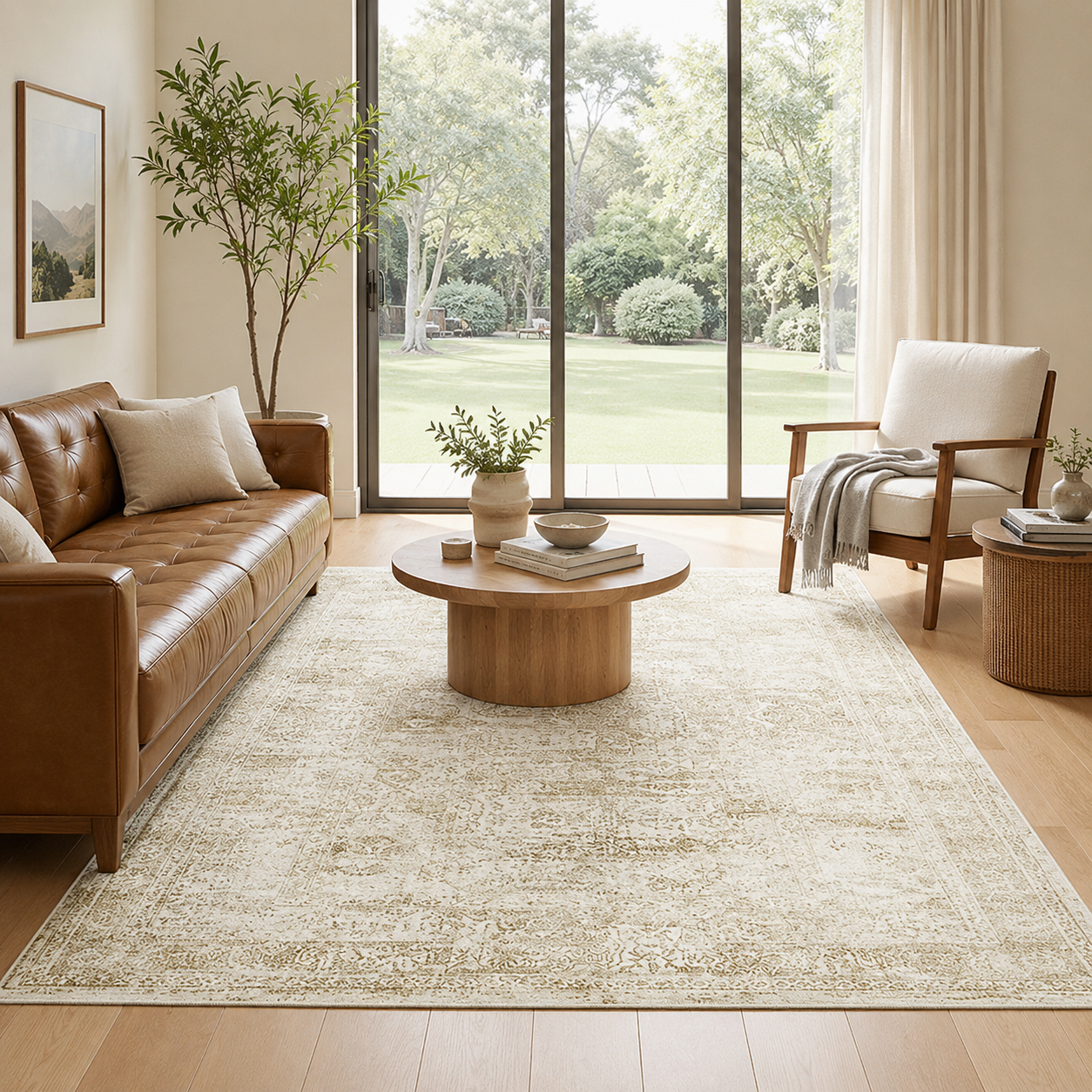 6'7" x 9'10" Washable Vintage Area Rug, Low-Pile Non-Slip Rug for Living Room & Bedroom