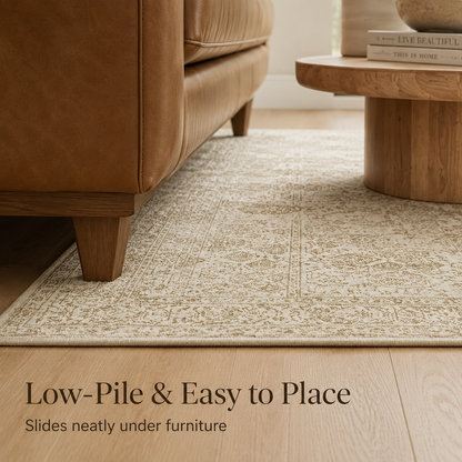 6'7" x 9'10" Washable Vintage Area Rug, Low-Pile Non-Slip Rug for Living Room & Bedroom