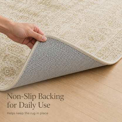 6'7" x 9'10" Washable Vintage Area Rug, Low-Pile Non-Slip Rug for Living Room & Bedroom
