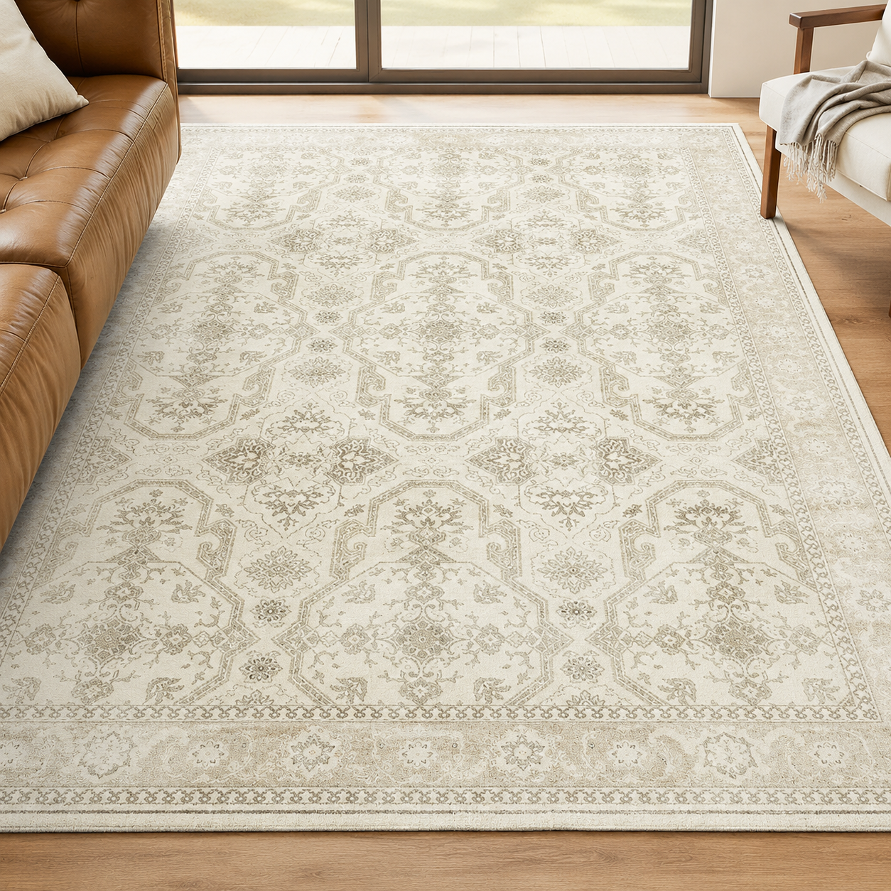 6'7" x 9'10" Washable Vintage Area Rug, Low-Pile Non-Slip Rug for Living Room & Bedroom