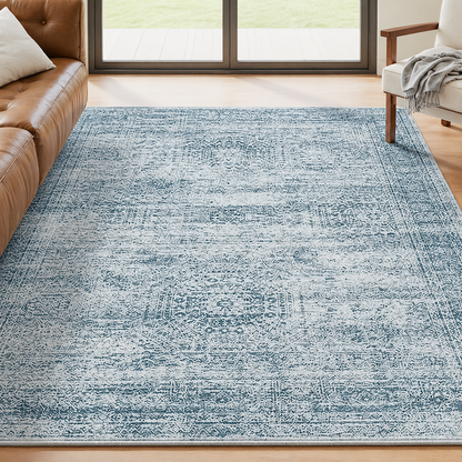 6'7" x 9'10" Washable Vintage Area Rug, Low-Pile Non-Slip Rug for Living Room & Bedroom
