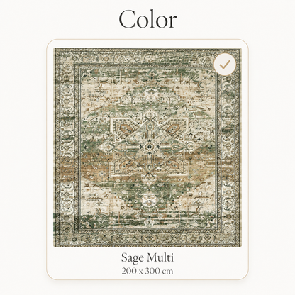 6'7" x 9'10" Washable Vintage Area Rug, Low-Pile Non-Slip Rug for Living Room & Bedroom