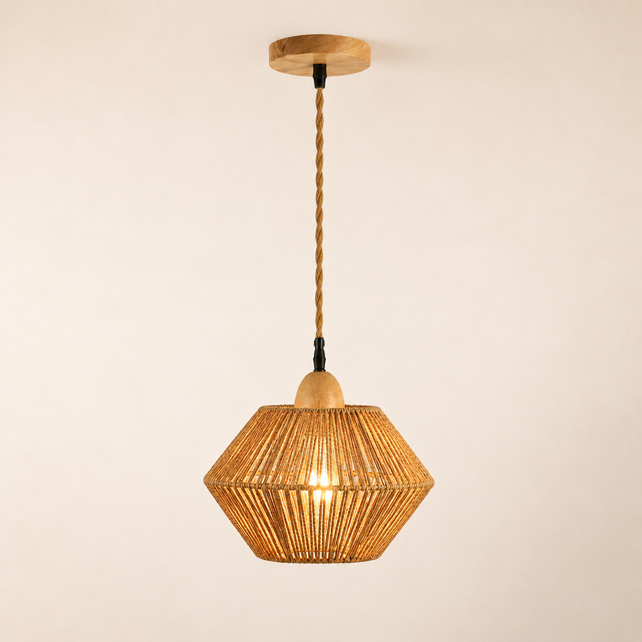 Bamboo Woven Plug-In Wall Sconce, Pendant & Ceiling Light for Japandi Bedroom Decor