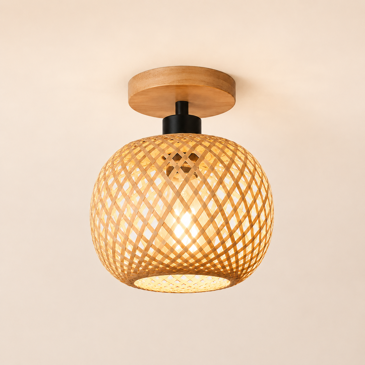 Bamboo Woven Plug-In Wall Sconce, Pendant & Ceiling Light for Japandi Bedroom Decor