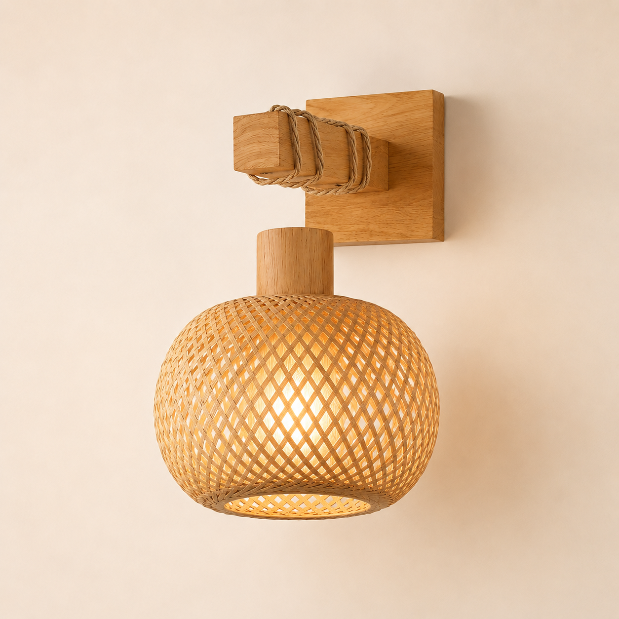 Bamboo Woven Plug-In Wall Sconce, Pendant & Ceiling Light for Japandi Bedroom Decor