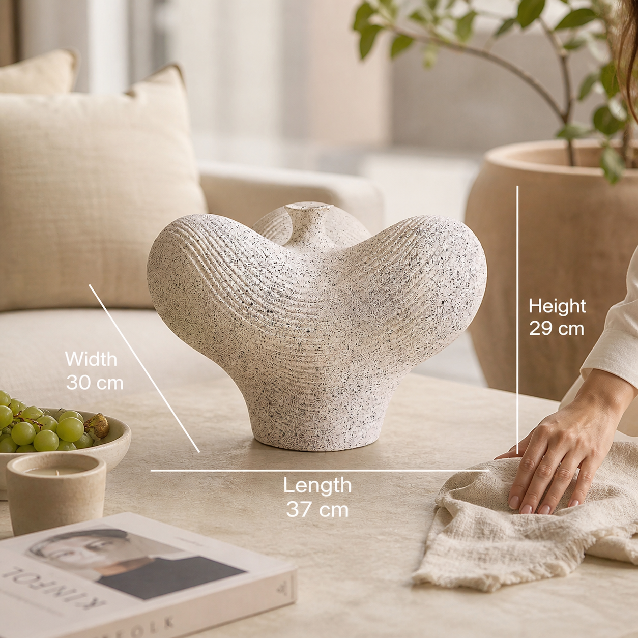 Wabi-Sabi Ribbed Ceramic Vase for Shelf, Console Table & Organic Modern Decor