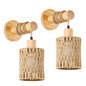 Woven Rattan Wall Sconce Set of 2 for Bedroom, Warm Japandi Bedside Lighting