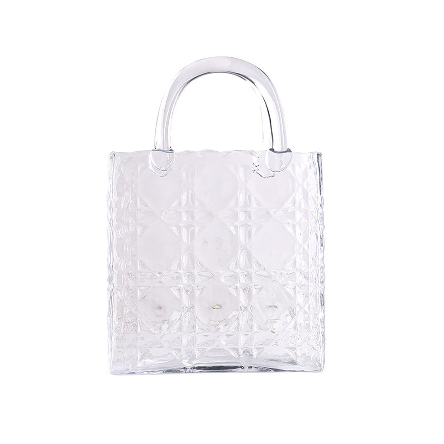 Clear Glass Handbag Purse Vase for Flowers, Vanity Decor & Table Centerpiece