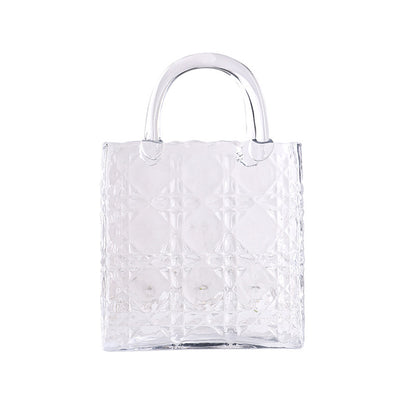 Clear Glass Handbag Purse Vase for Flowers, Vanity Decor & Table Centerpiece