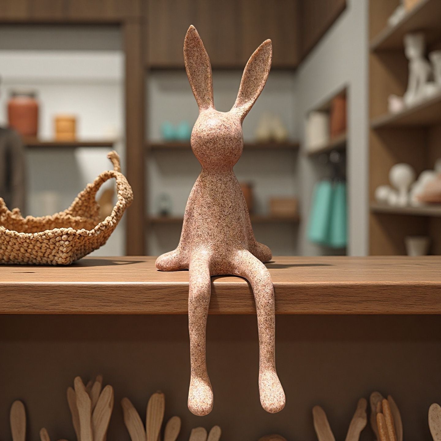 Sitting Bunny Tabletop Figurine for Bookshelf, Coffee Table & Easter Spring Decor