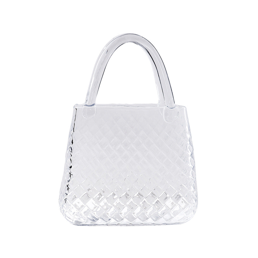 Clear Glass Handbag Purse Vase for Flowers, Vanity Decor & Table Centerpiece