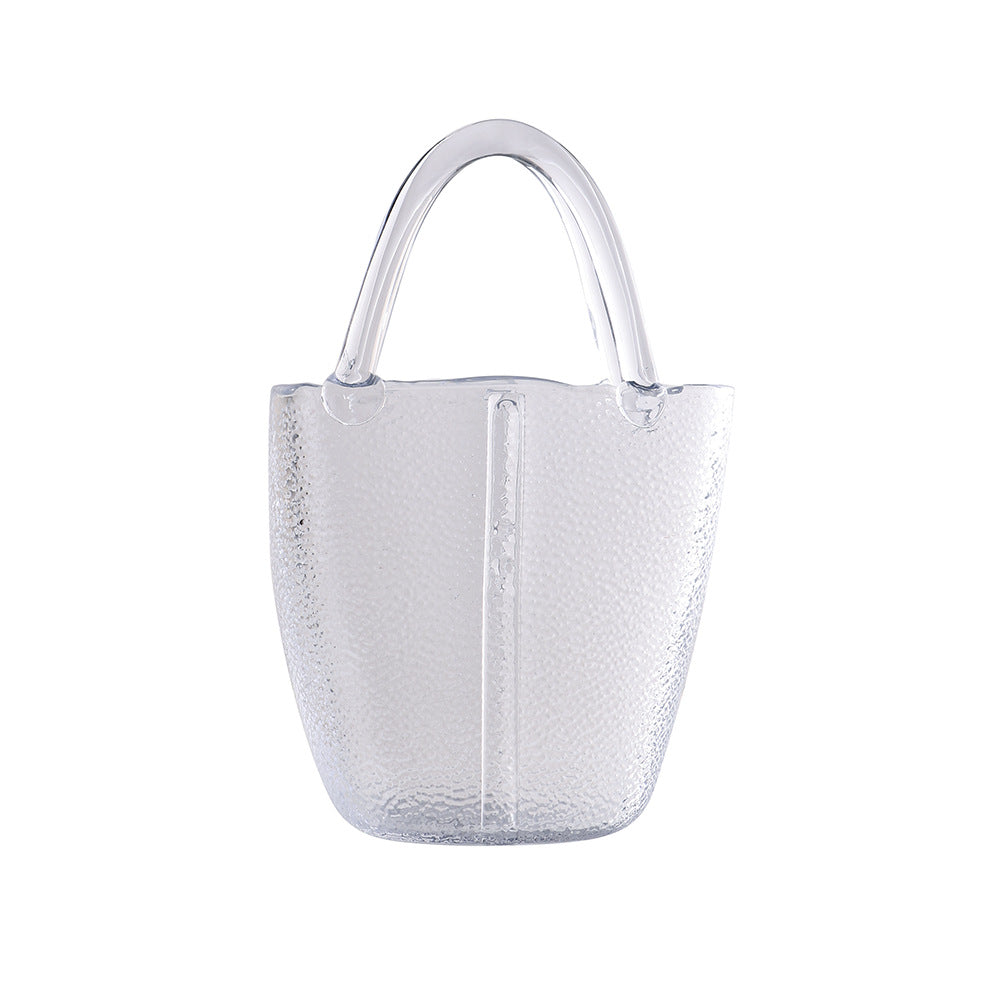 Clear Glass Handbag Purse Vase for Flowers, Vanity Decor & Table Centerpiece