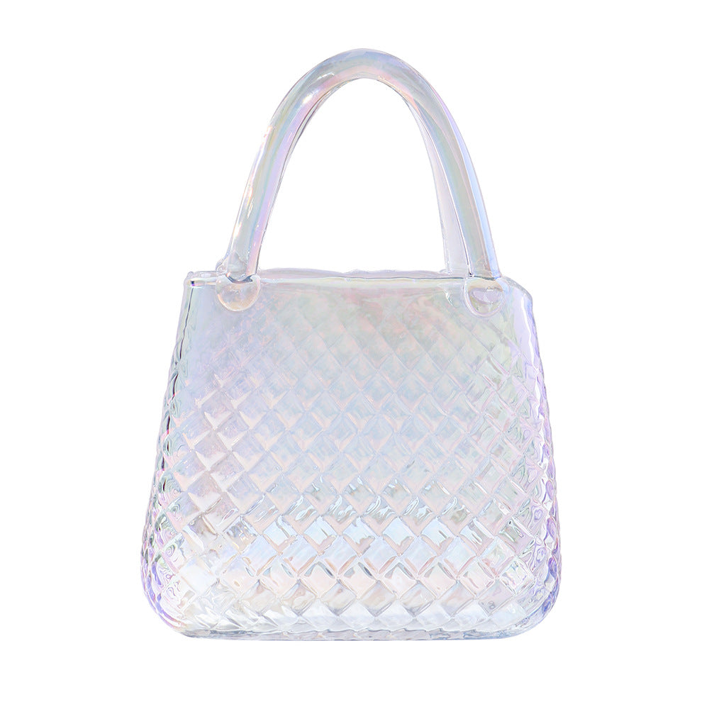 Clear Glass Handbag Purse Vase for Flowers, Vanity Decor & Table Centerpiece