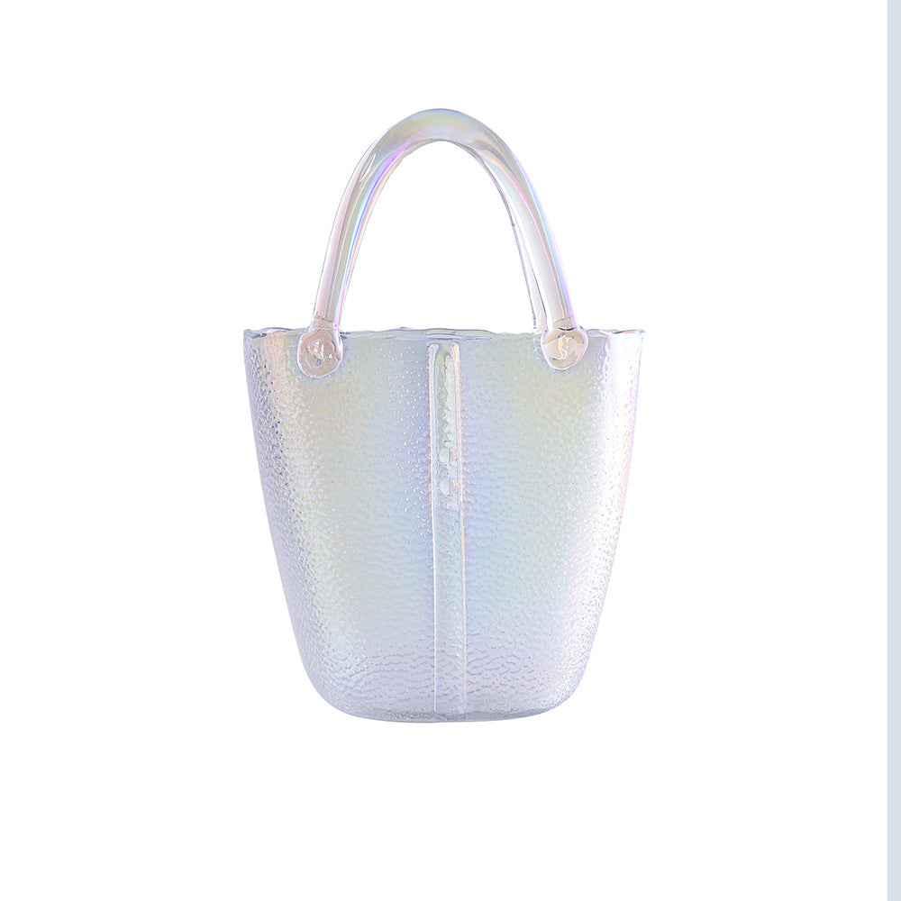 Clear Glass Handbag Purse Vase for Flowers, Vanity Decor & Table Centerpiece
