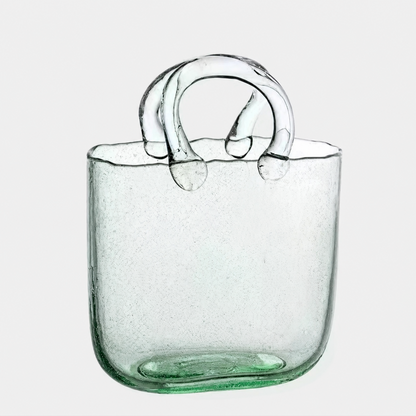 Clear Glass Handbag Purse Vase for Flowers, Vanity Decor & Table Centerpiece