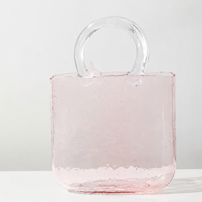 Clear Glass Handbag Purse Vase for Flowers, Vanity Decor & Table Centerpiece