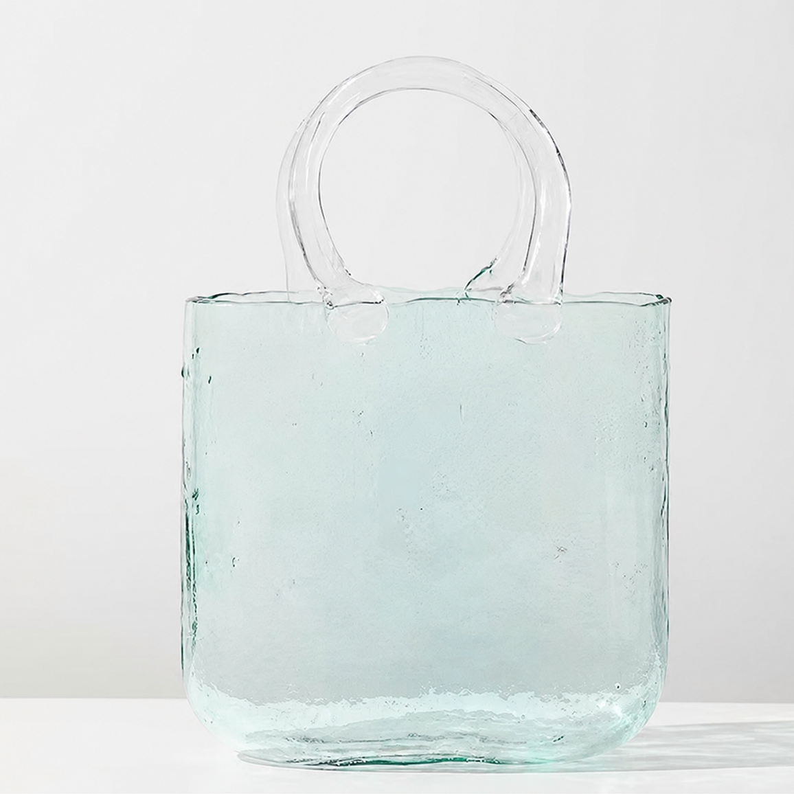 Clear Glass Handbag Purse Vase for Flowers, Vanity Decor & Table Centerpiece